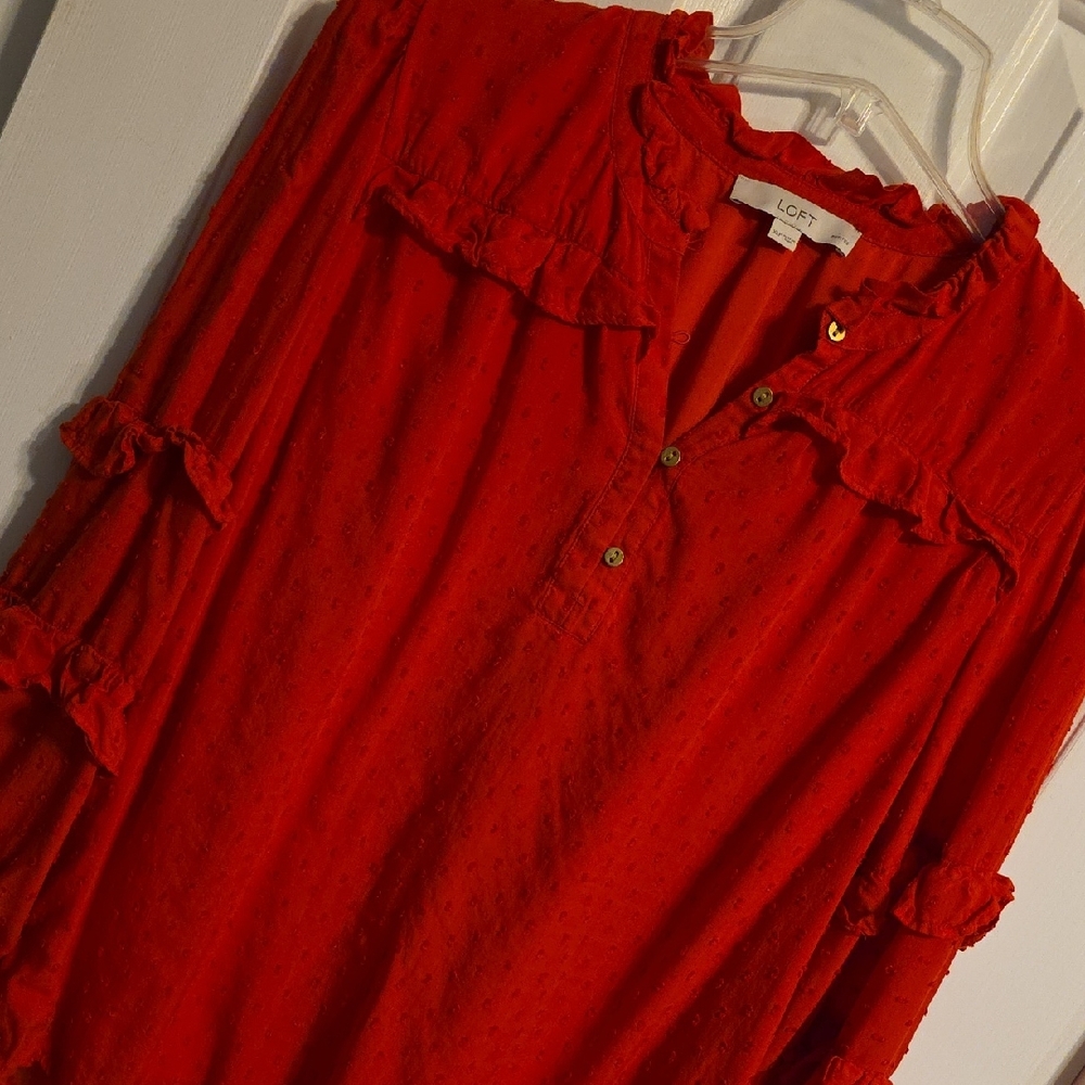 LOFT Vibrant Red Ruffle Blouse T104